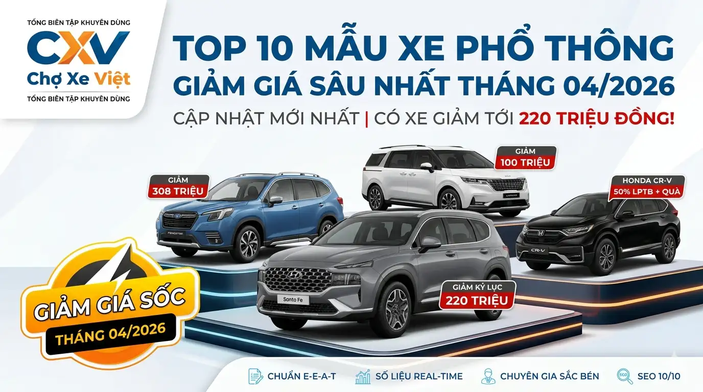 Top 10 mẫu xe phổ thông giảm giá sâu nhất tháng 04/2026: Ưu đãi tới 220 triệu