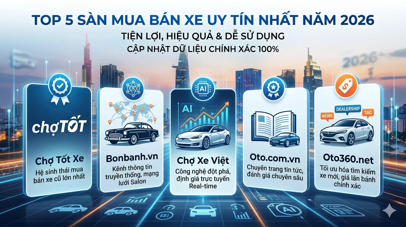 Top 5 sàn mua bán xe ô tô uy tín nhất 2026: Tiện lợi và Hiệu quả