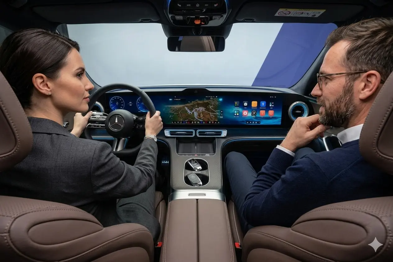 Cận cảnh hệ thống ba màn hình MBUX Hyperscreen trên khoang lái Mercedes C-Class EV 2027