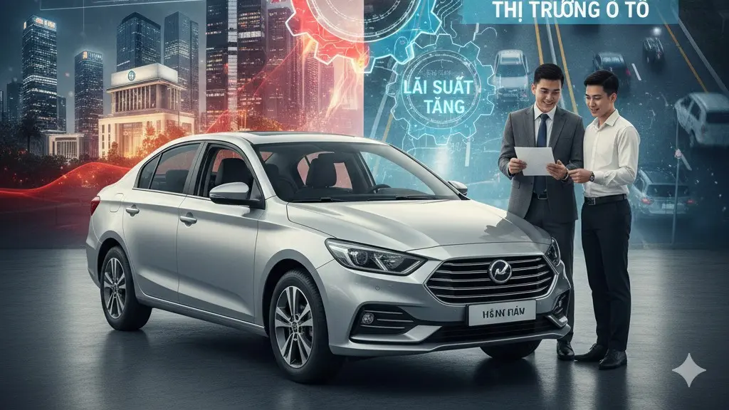 Biểu đồ phân tích mối liên hệ giữa biến động lãi suất ngân hàng 2026 và sức mua thị trường ô tô tại Việt Nam.