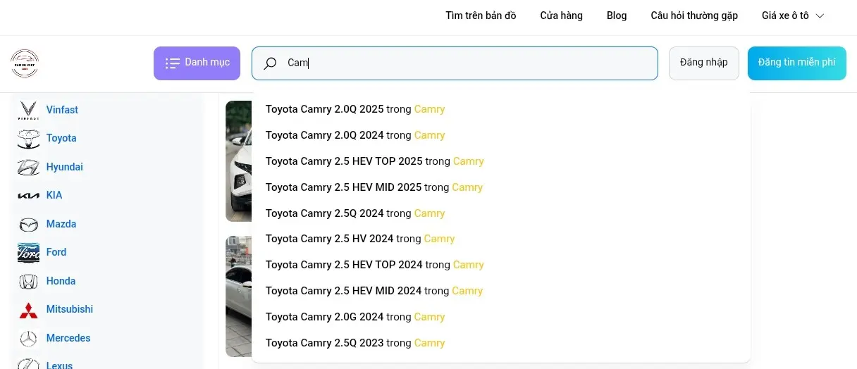 Bộ lọc tìm kiếm xe nâng cao và tìm kiếm theo nhu cầu thực tế