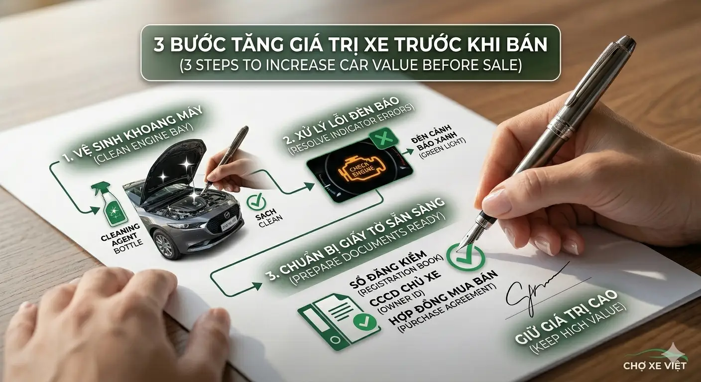 Các mẹo vệ sinh và chuẩn bị giấy tờ giúp bán xe được giá cao hơn