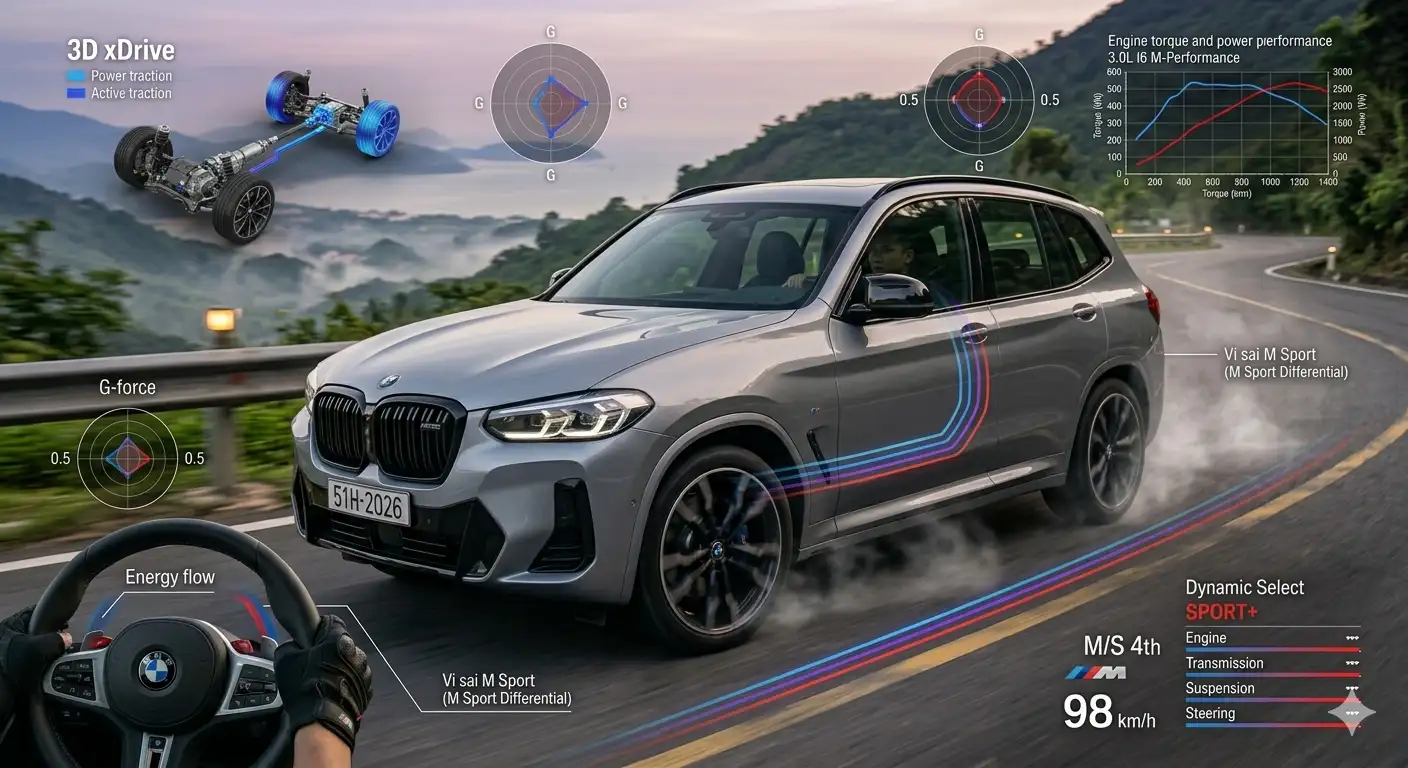 Trải nghiệm lái phấn khích cùng hệ dẫn động xDrive trên BMW X3 2026.
