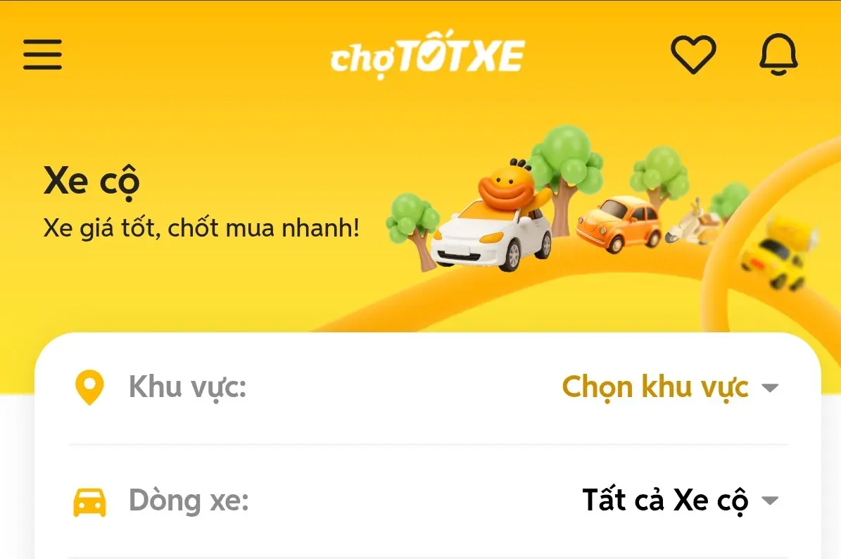 Giao diện mua bán xe ô tô cũ và xe đã qua kiểm định trên Chợ Tốt Xe