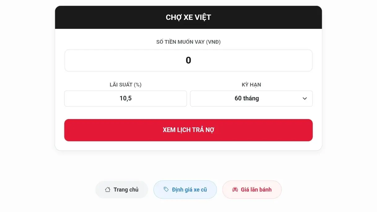 Công cụ tính lãi suất trả góp trên chợ xe việt
