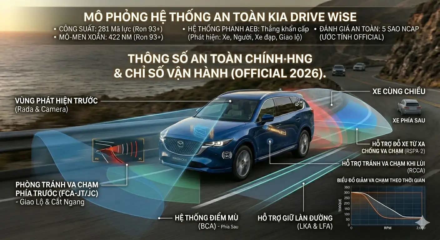 Hệ thống an toàn thông minh i-Activsense bảo vệ tối ưu trên Mazda CX-8 2026