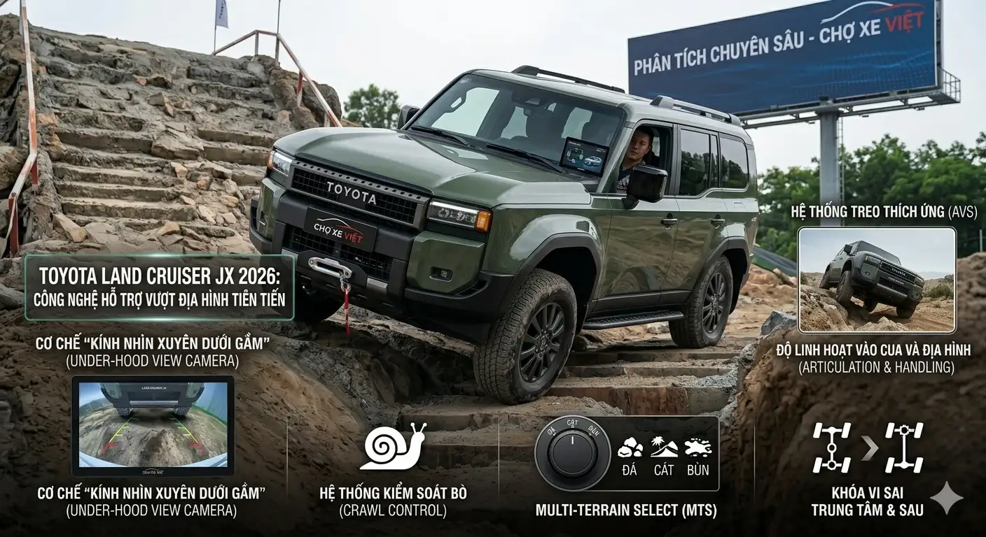 Hệ thống hỗ trợ vượt địa hình Multi-Terrain Select và Crawl Control trên Land Cruiser JX.