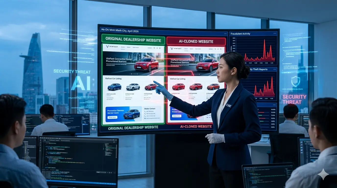 Chuyên gia an ninh mạng tại TPHCM so sánh trang web đại lý gốc và bản sao AI trong bối cảnh thực trạng nhân bản website đại lý xe bằng AI tháng 04/2026
