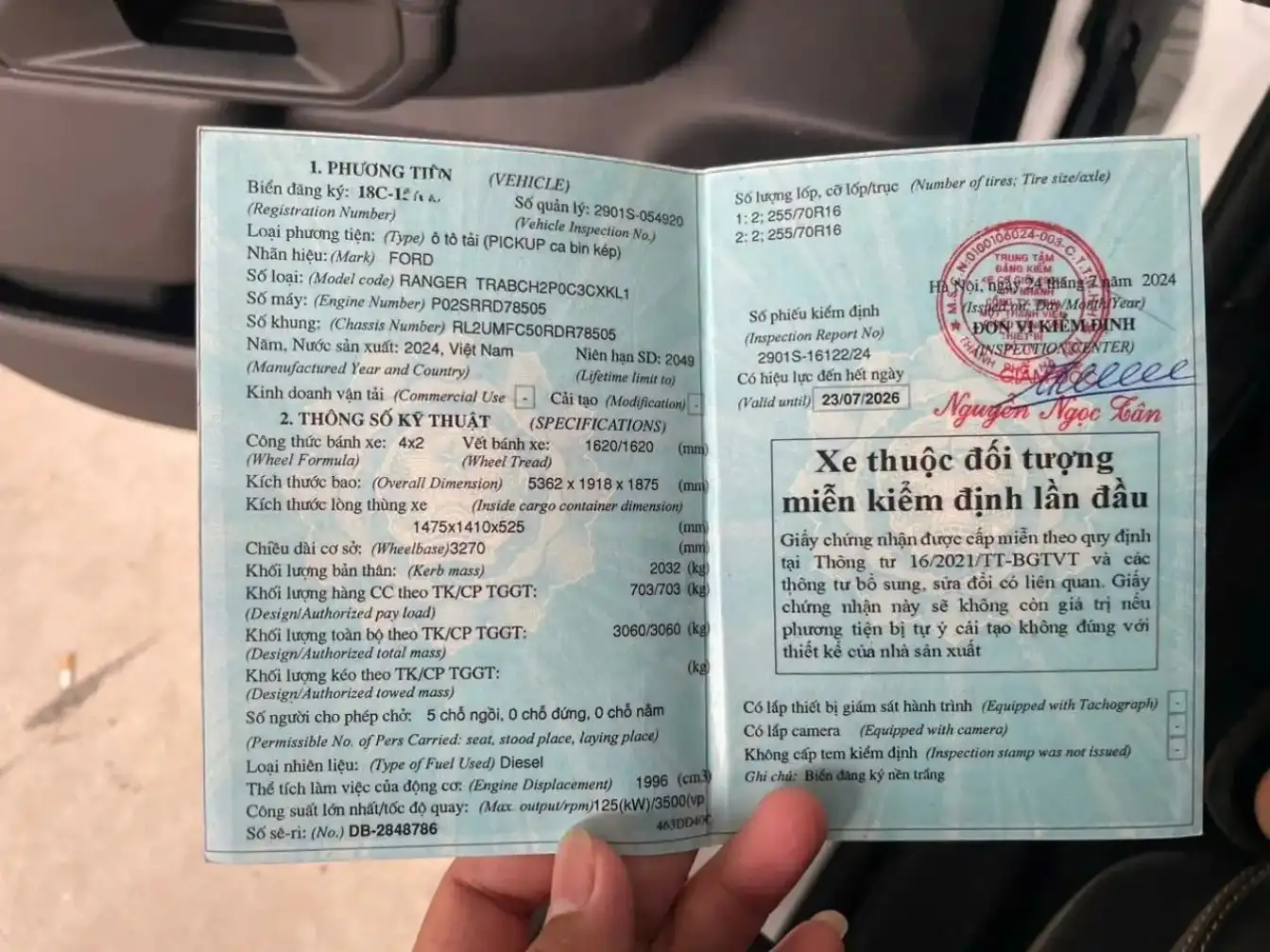 Đăng kiểm xe bán tải mẫu năm 2026