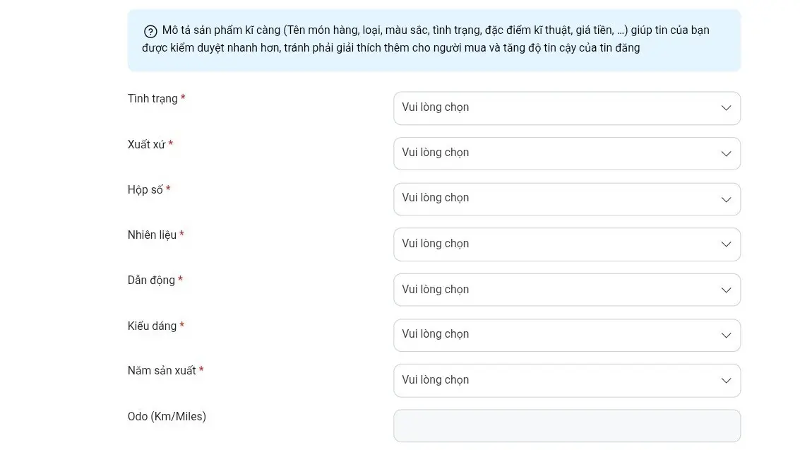 Đăng tin mua bán xe trên Chợ Xe Việt