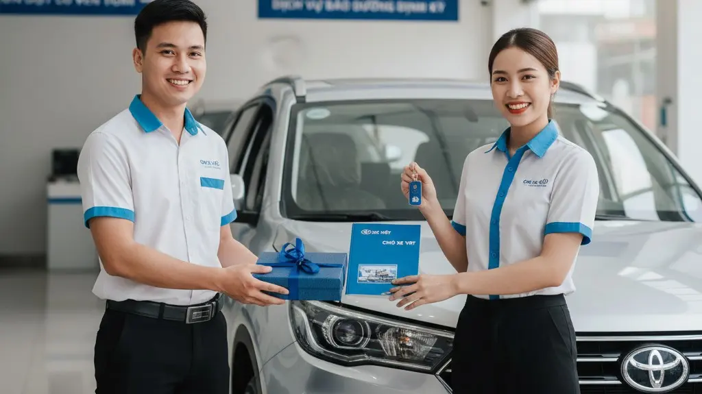 Nhân viên Chợ Xe Việt bàn giao xe và hướng dẫn chế độ hậu mãi tận tâm cho khách hàng