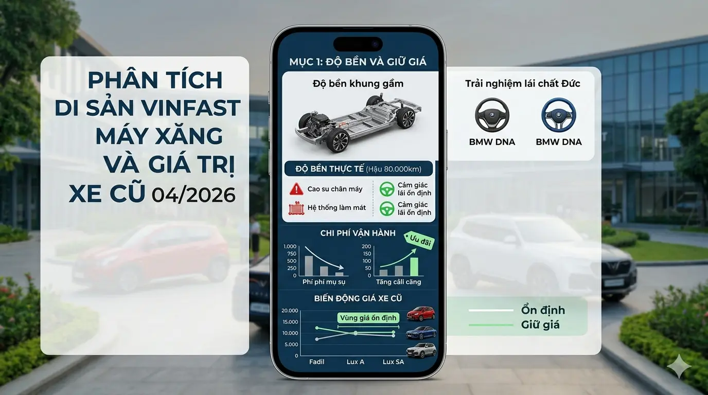 phân tích độ bền khung gầm và biến động giá xe VinFast máy xăng cũ tháng 04/2026