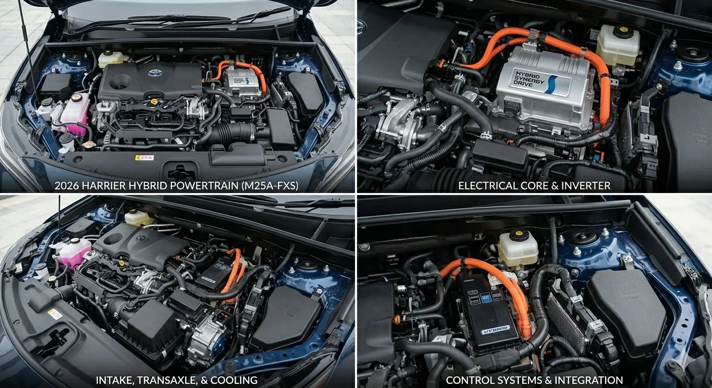 Chi tiết khối động cơ Hybrid 2.5L Dynamic Force mạnh mẽ trên Toyota Harrier 2026.