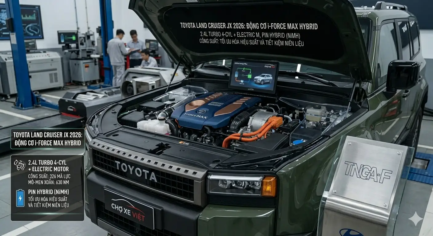 Cận cảnh động cơ i-FORCE MAX Hybrid mạnh mẽ của Toyota Land Cruiser JX 2026.