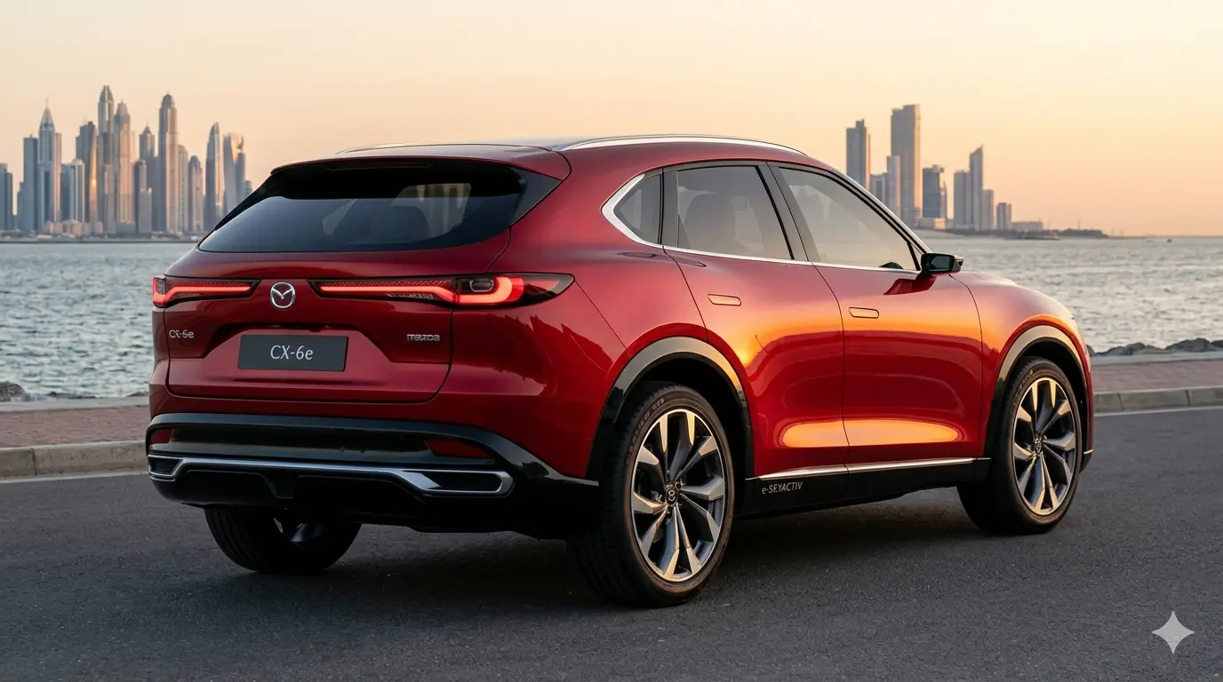 Thiết kế đuôi xe Mazda CX-6e ấn tượng với dải đèn LED kéo dài toàn chiều ngang.