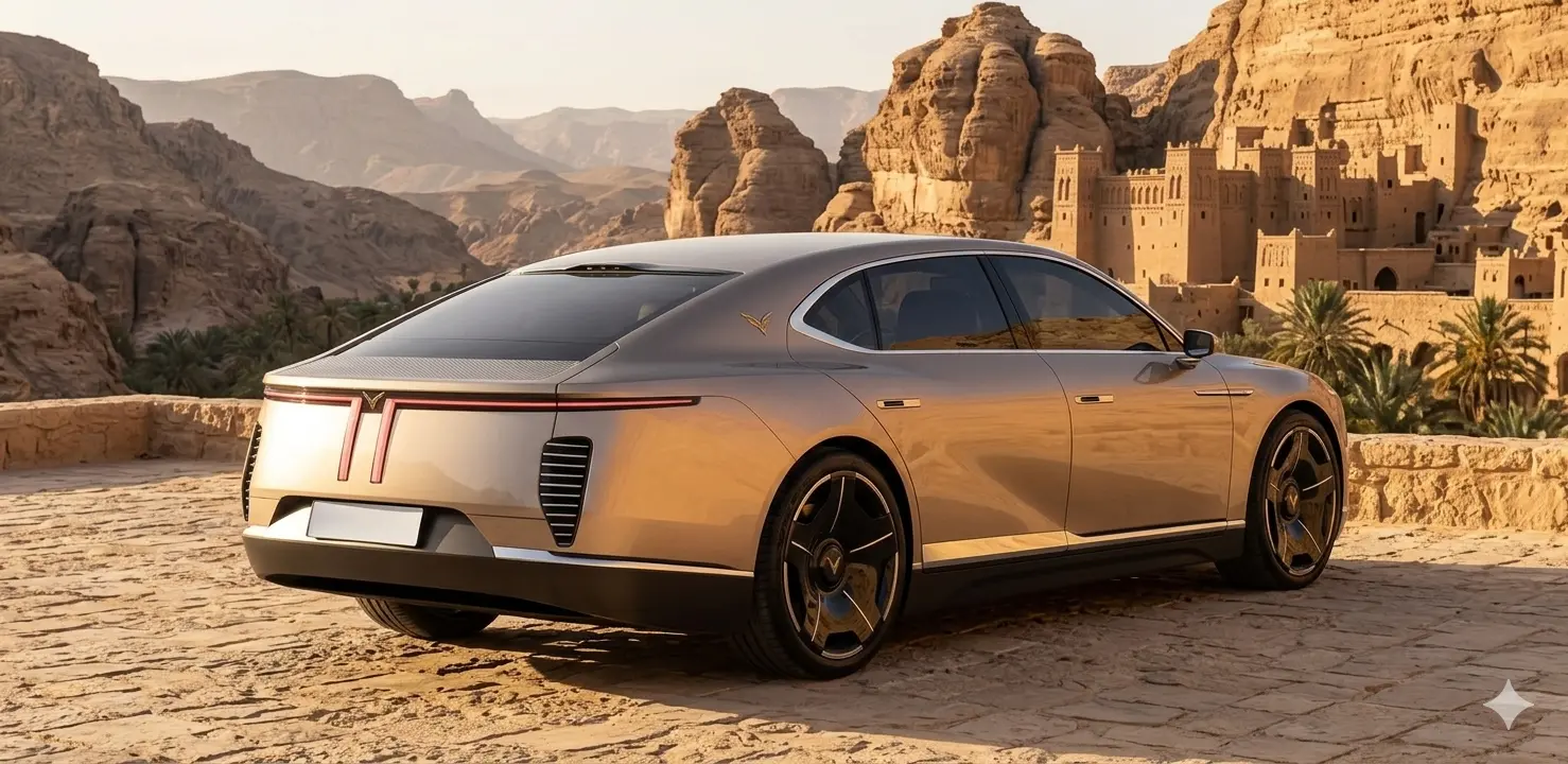 Thiết kế đuôi xe VinFast 800s nổi bật với dải đèn LED kéo dài và logo thương hiệu xe Việt phát sáng.