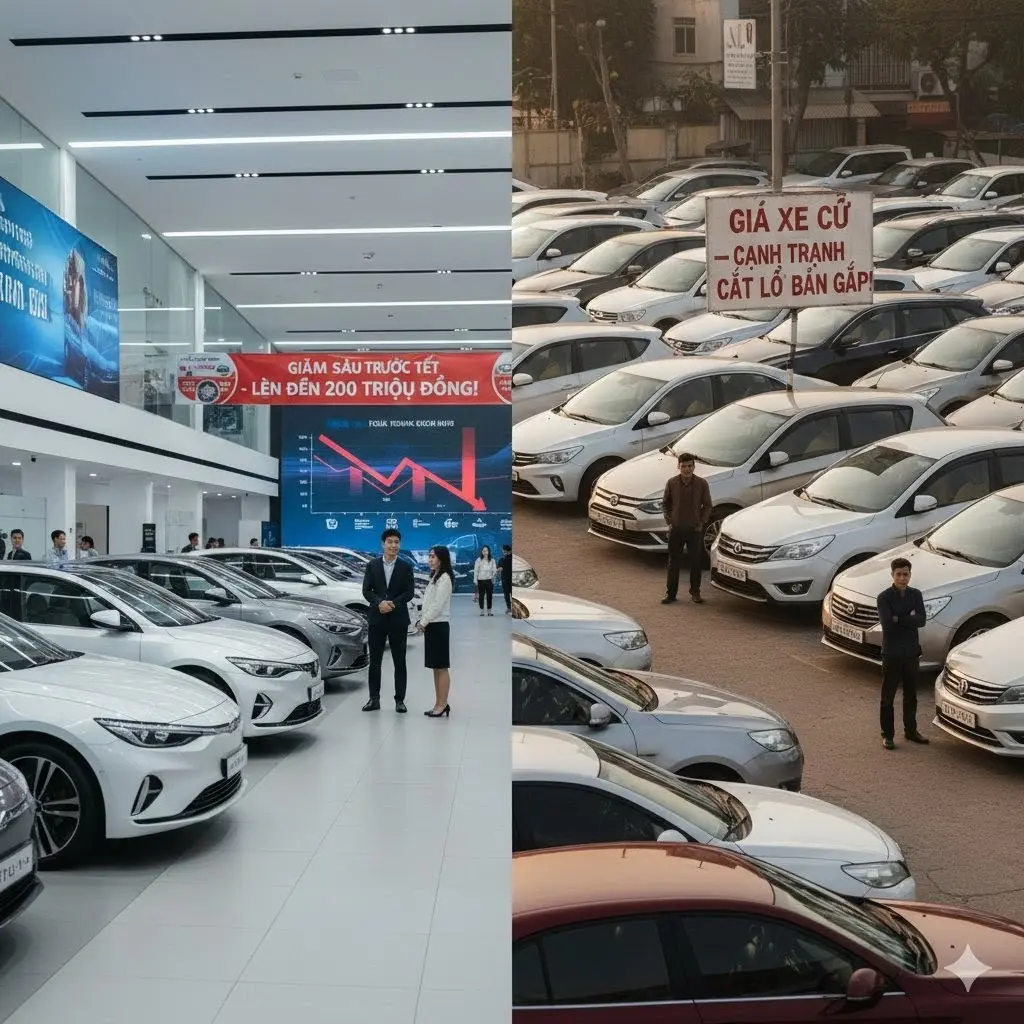 Thị trường xe mới sôi động với các bảng hiệu giảm giá sâu nhằm kích cầu cuối năm.