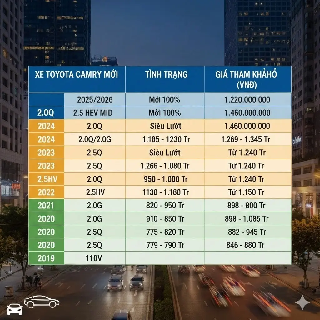 Bảng giá xe Toyota Camry tại TP. Hồ Chí Minh