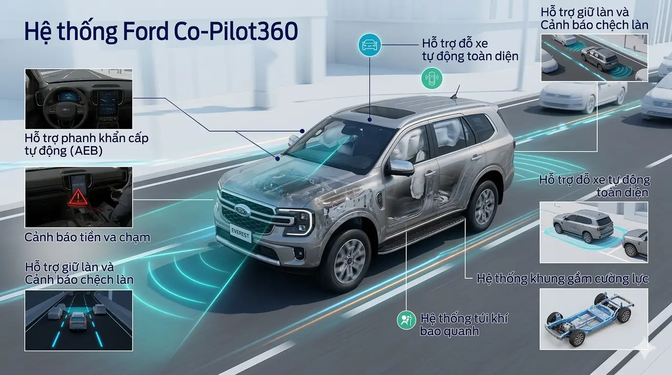 Các tính năng an toàn thông minh Ford Co-Pilot360 trên Everest 2026