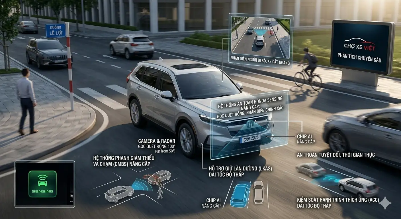 Mô phỏng các tính năng an toàn trong gói Honda SENSING nâng cấp trên CR-V 2026.