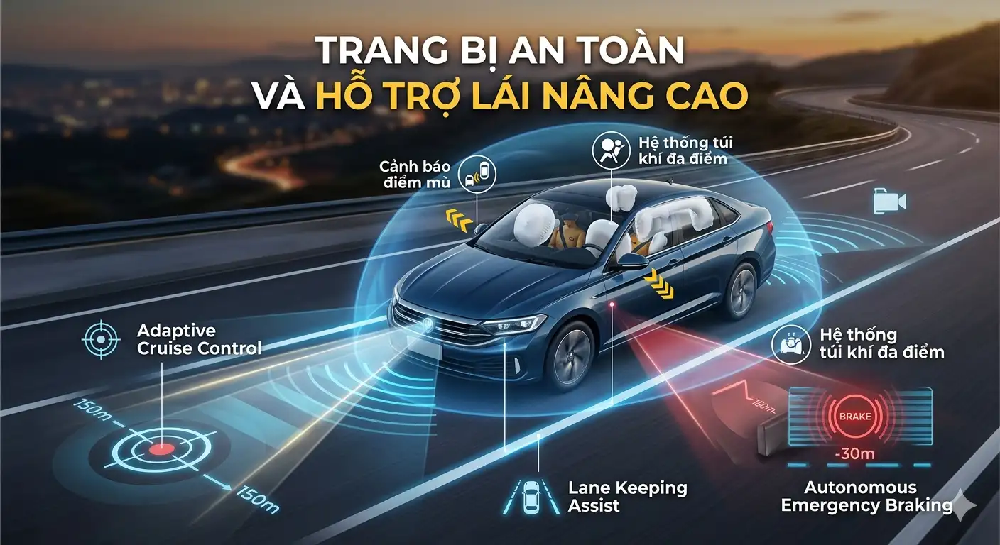 Mô phỏng các trang bị an toàn chủ động và công nghệ hỗ trợ lái tiên tiến trên xe ô tô hiện đại