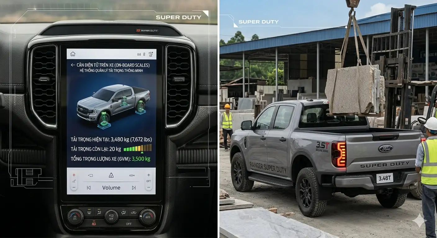 Công nghệ cân điện tử On-Board Scales và đèn hậu hiển thị tải trọng trên Ford Ranger 2026