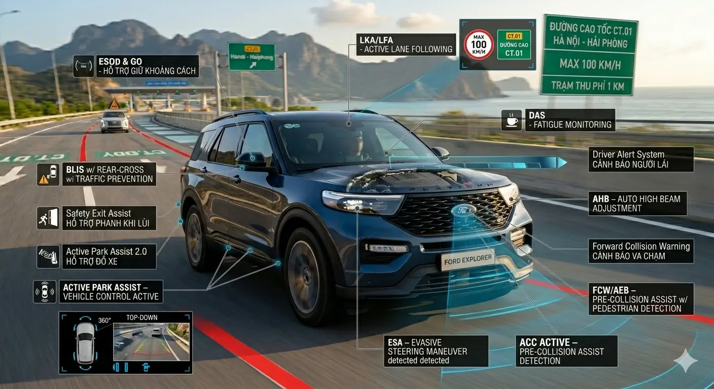Chi tiết công nghệ hỗ trợ lái Ford Co-Pilot360 trên Explorer 2026