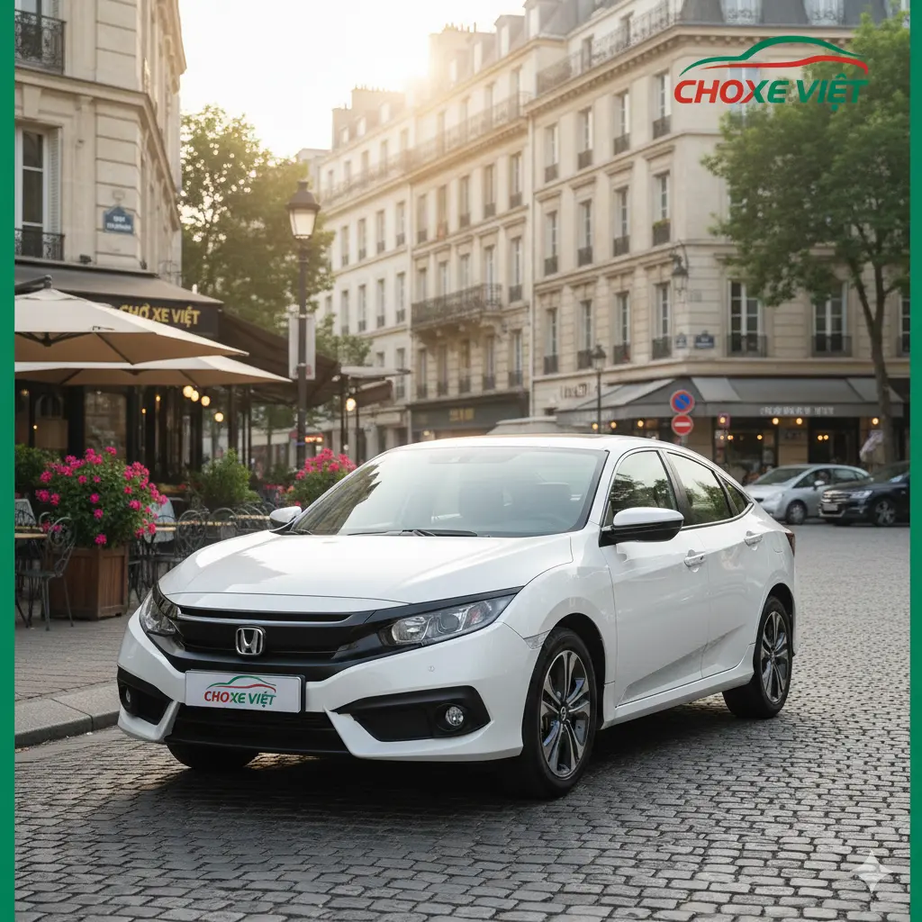 Xe Honda Civic cũ màu trắng phong cách thể thao trên đường phố