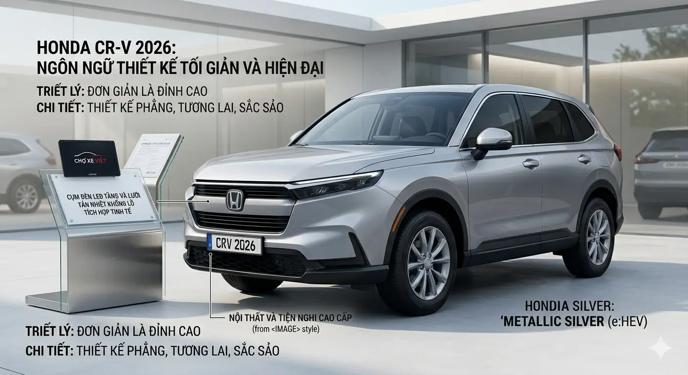 Thiết kế ngoại thất tối giản hiện đại của Honda CR-V phiên bản 2026 màu bạc.