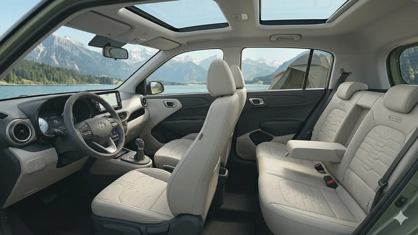 Hàng ghế sau Hyundai Exter 2026 có thể gập 60:40, hiển thị không gian chân rộng rãi và khoang hành lý phía sau.