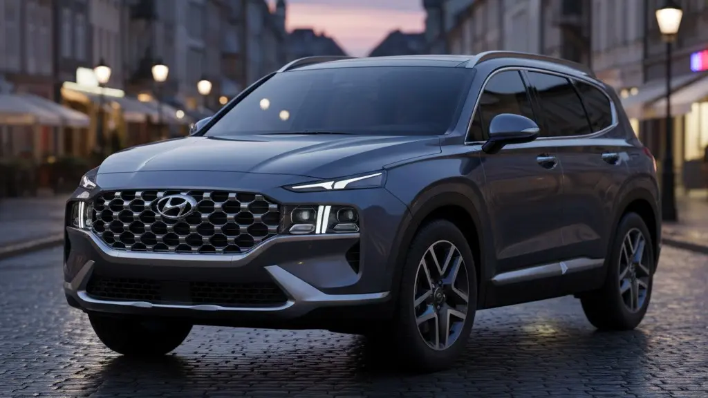 Mẫu xe Hyundai SantaFe 2022 màu xám lịch lãm tại khu đô thị cao cấp