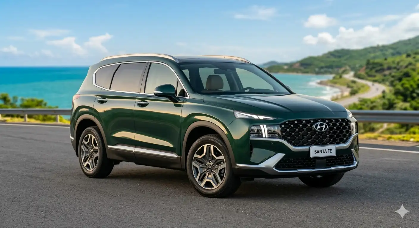 Ô tô cũ Hyundai SantaFe 2.2D màu xanh lục bảo bền bỉ và hiện đại.