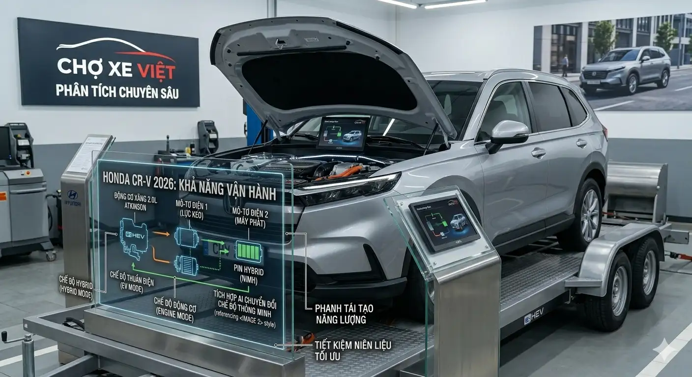 Sơ đồ vận hành linh hoạt của hệ truyền động Hybrid e:HEV trên Honda CR-V 2026.