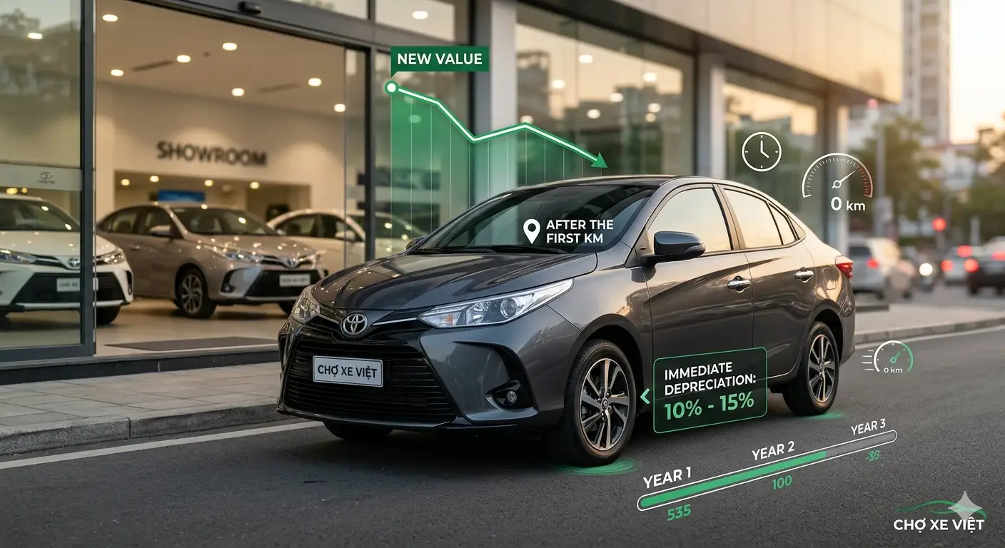Biểu đồ tỷ lệ khấu hao xe ô tô ngay khi vừa rời khỏi showroom