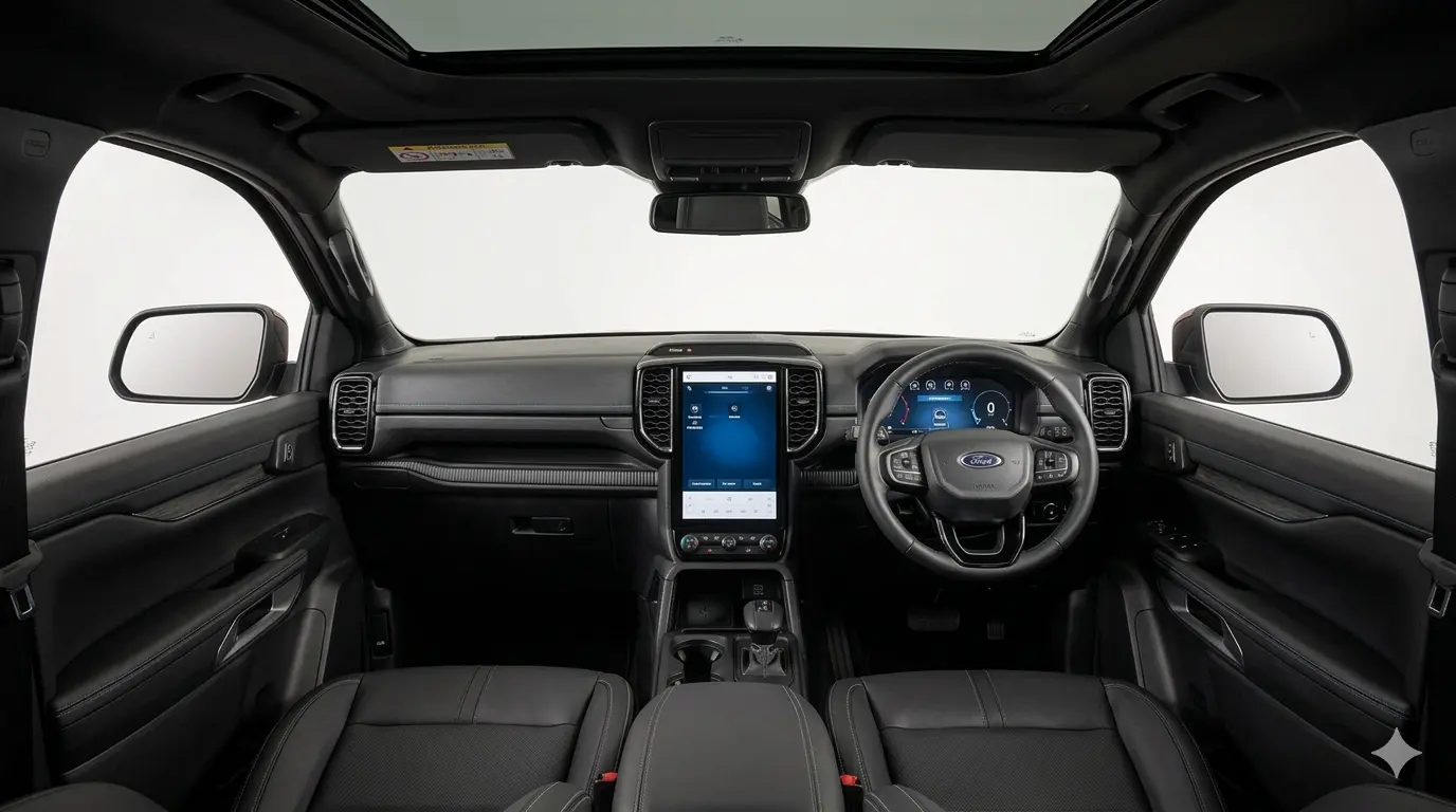 Chi tiết khoang lái hiện đại với màn hình dọc của Ford Everest 2026