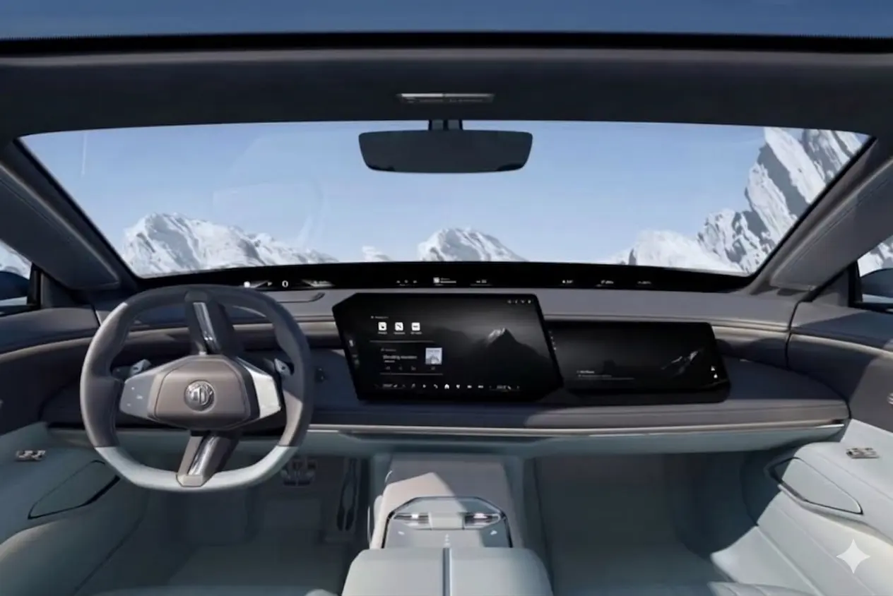Khám phá khoang lái nội thất của Vision BMW Alpina Concept với thiết kế cực đoan, bao gồm dải màn hình vô cực pillar-to-pillar kéo dài toàn bộ kính lái.