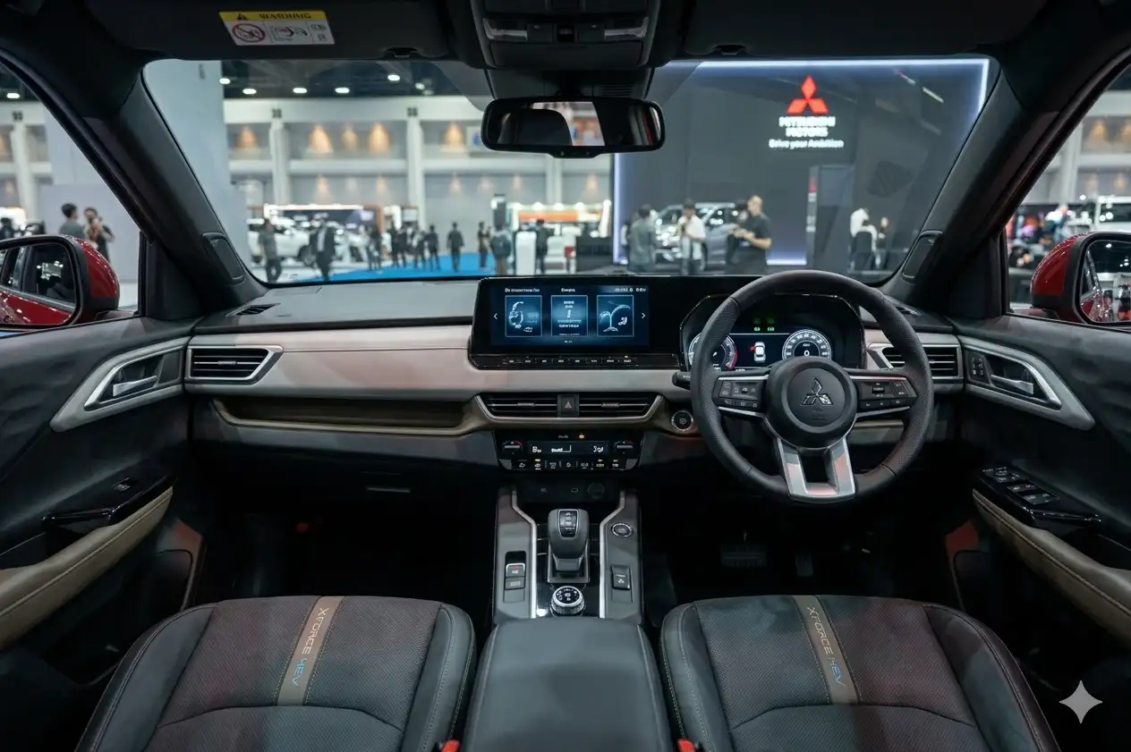 Không gian khoang lái công nghệ với màn hình 12.3 inch của Mitsubishi Xforce HEV.