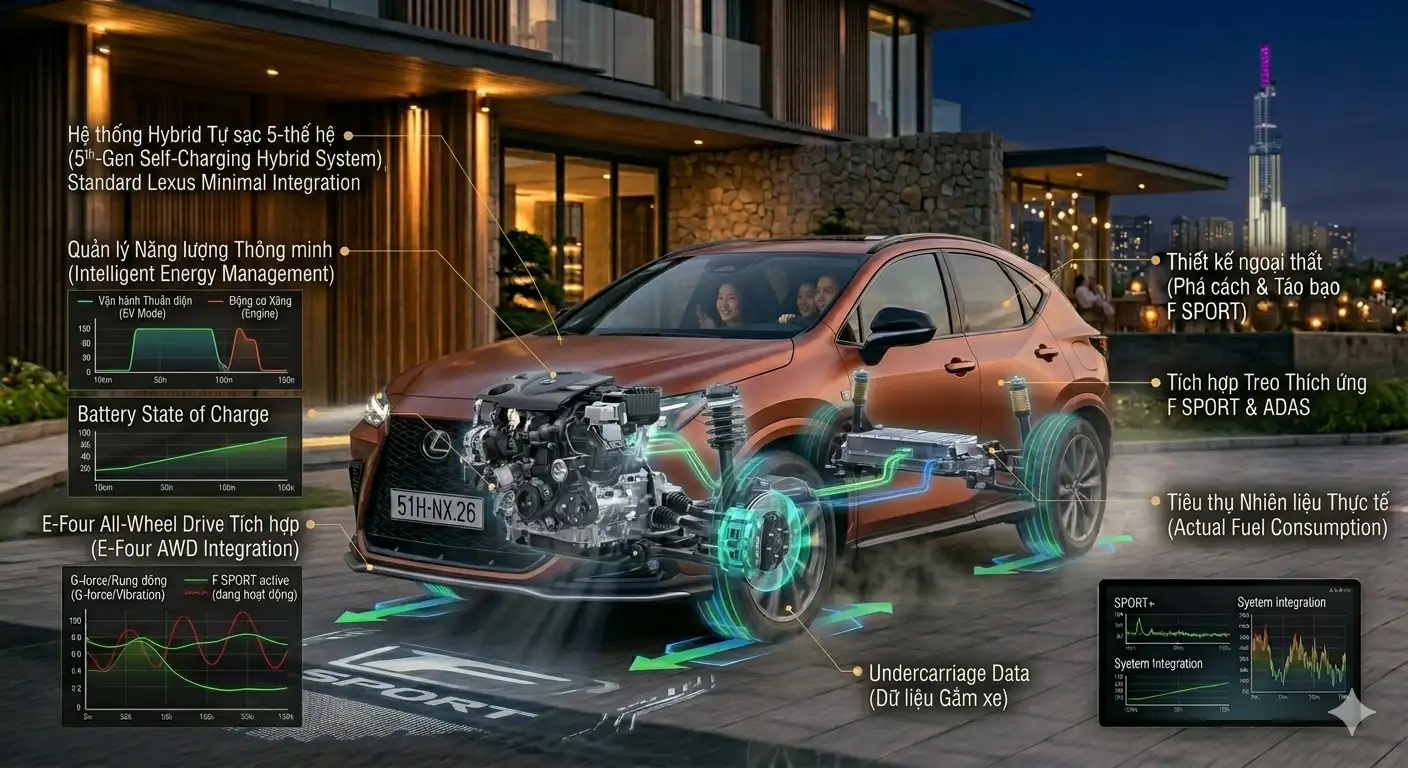 Công nghệ Hybrid tự sạc tiên phong và tiết kiệm nhiên liệu trên Lexus NX 350h.