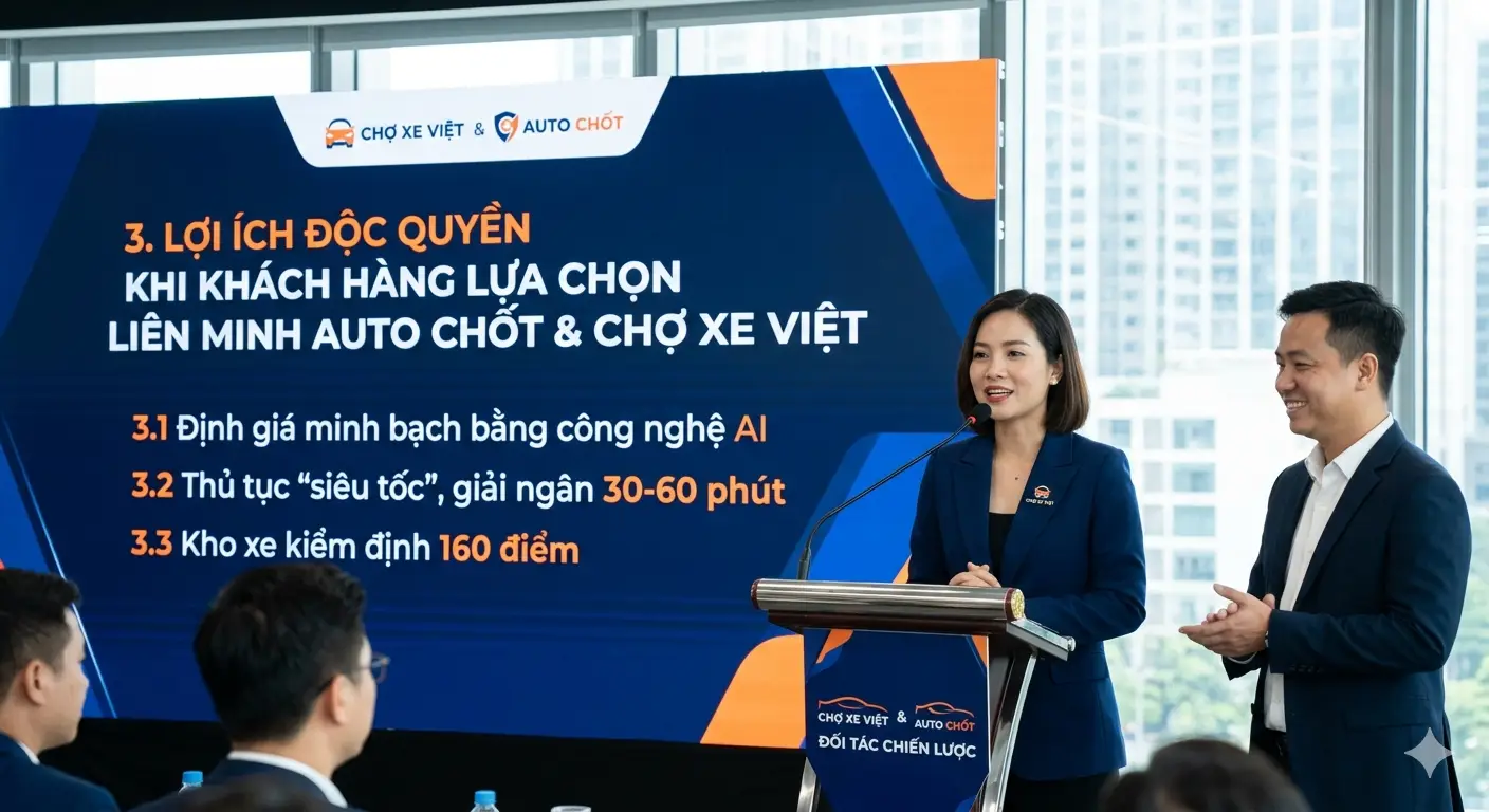 3 lợi ích độc quyền khi đổi xe tại liên minh Auto Chốt và Chợ Xe Việt: Định giá AI, thủ tục 30 phút, kiểm định 160 điểm.