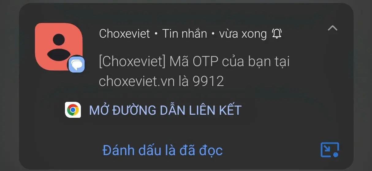 Mã xác thực tài khoản Chợ Xe Việt