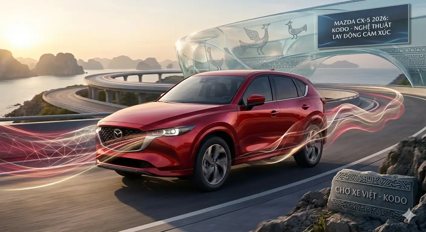 Mazda CX-5 2026 màu đỏ Soul Red Crystal với ngôn ngữ thiết kế Kodo lay động cảm xúc.