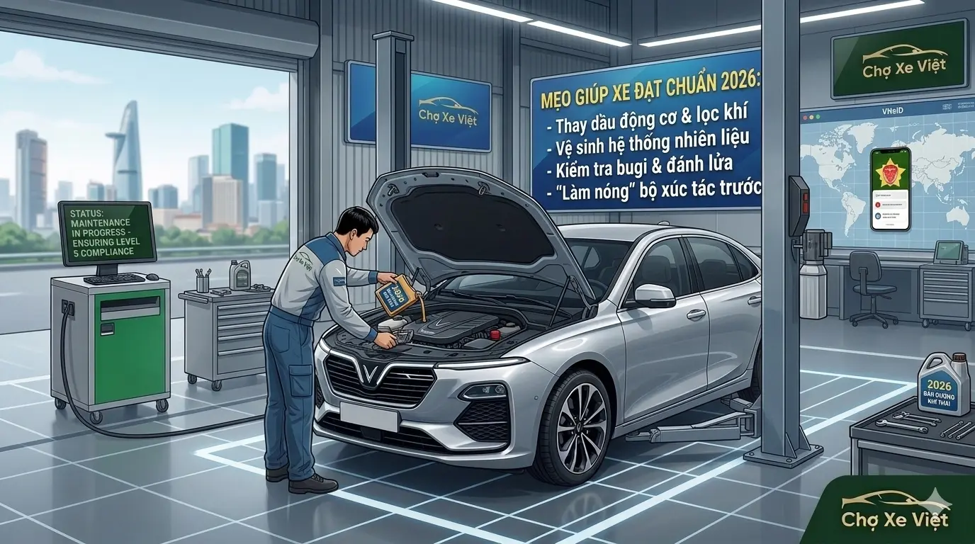 Các bước bảo dưỡng động cơ và vệ sinh kim phun giúp ô tô cũ đạt chuẩn khí thải.