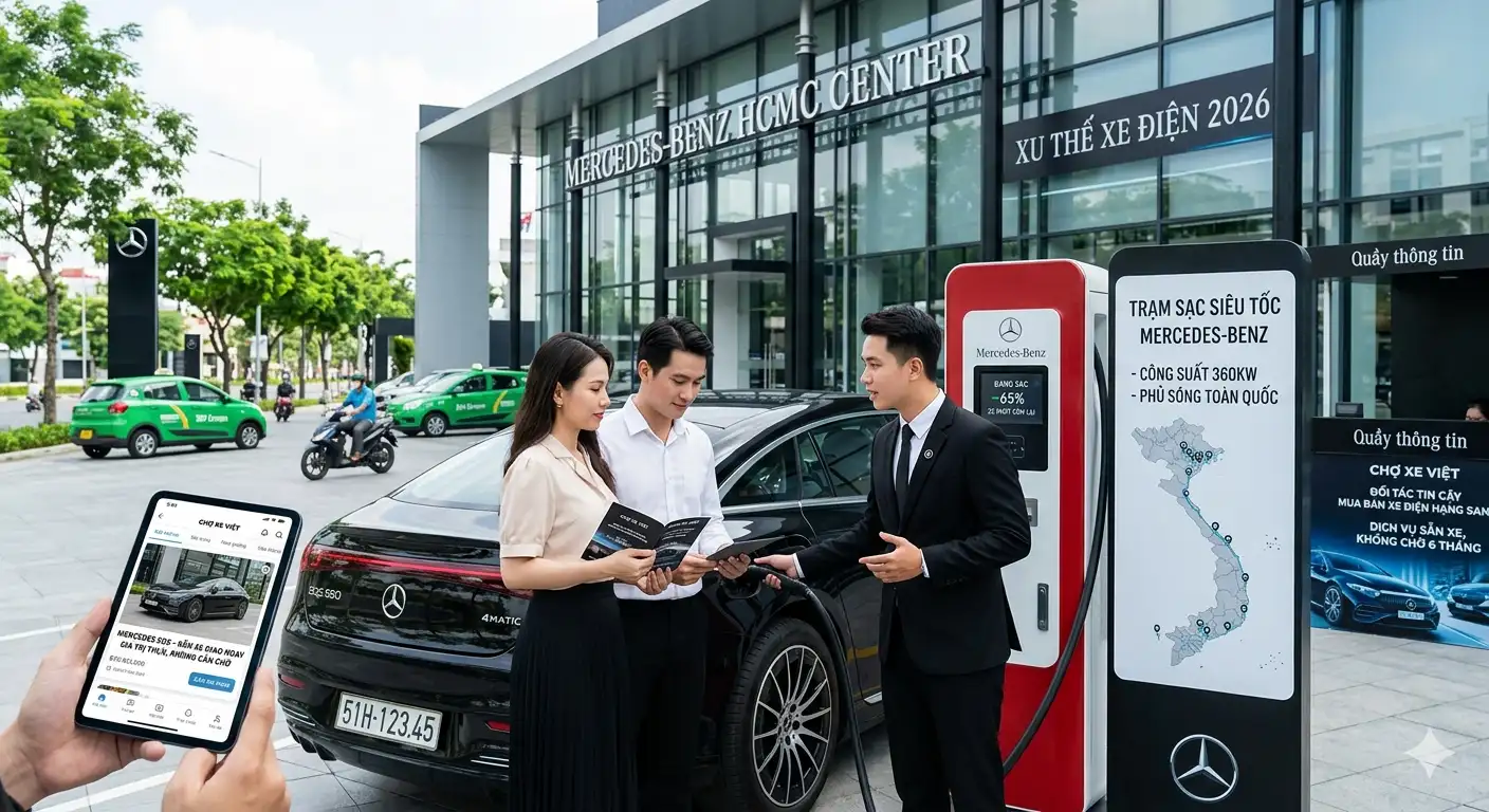 Xe điện hạng sang Mercedes EQS sẵn xe giao ngay tại hệ thống trạm sạc siêu tốc Mercedes-Benz năm 2026