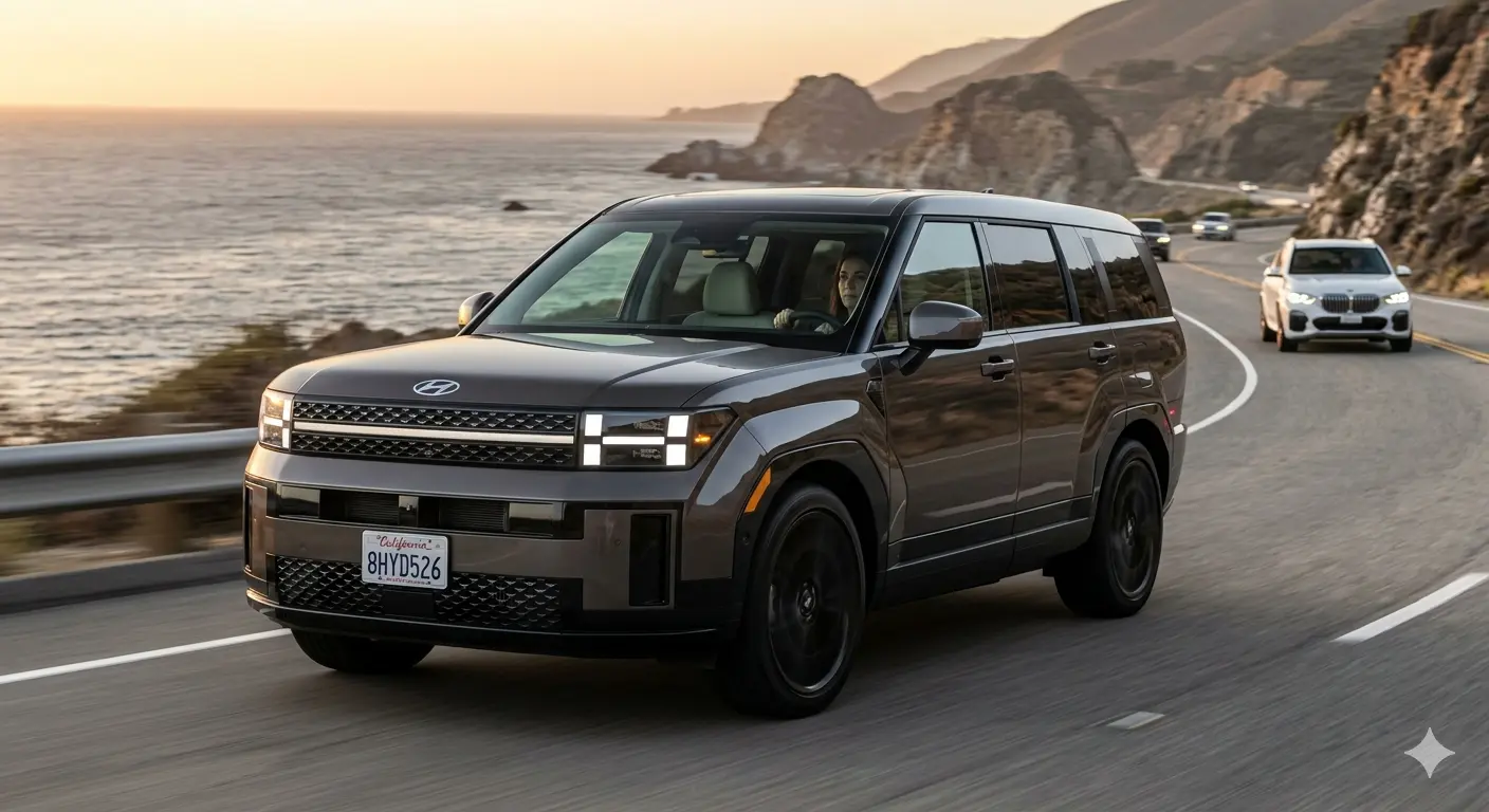 Cận cảnh thiết kế ngoại thất hình khối táo bạo của Hyundai Santa Fe thế hệ mới 2026