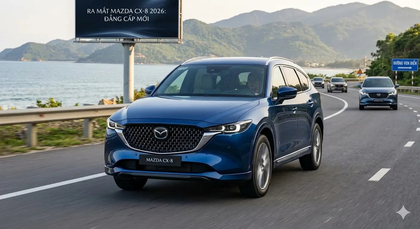 Hình ảnh xe Mazda CX-8 2026 với ngôn ngữ thiết kế KODO tinh tế và sang trọng