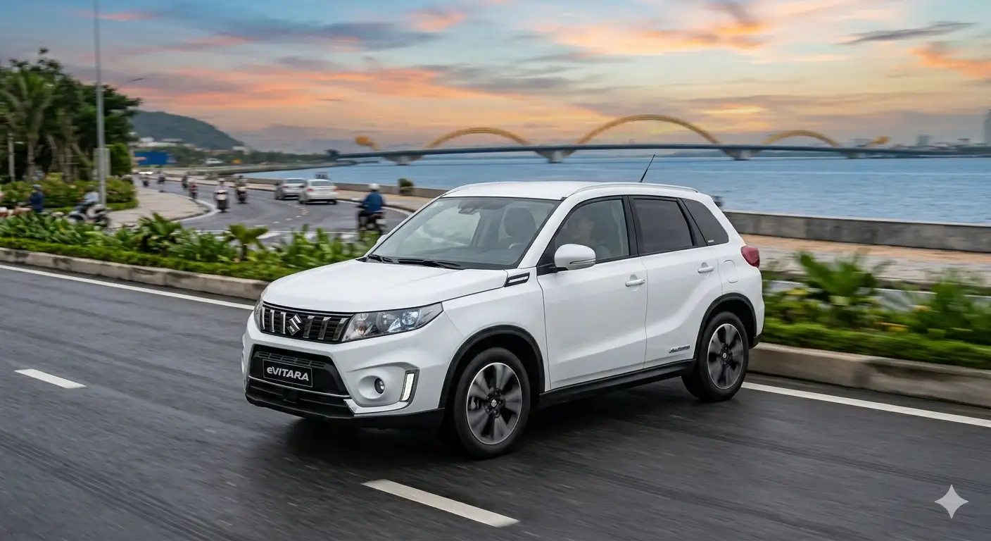 Toàn cảnh ngoại thất hiện đại của mẫu xe điện phân khúc B Suzuki eVitara 2026 vận hành thực tế.