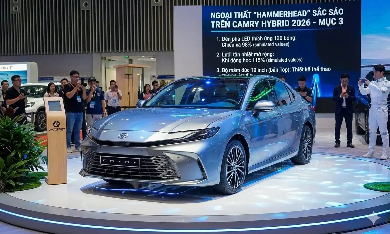 Ngoại thất thiết kế Hammerhead sắc sảo của Toyota Camry Hybrid 2026 tại triển lãm - Chợ Xe Việt