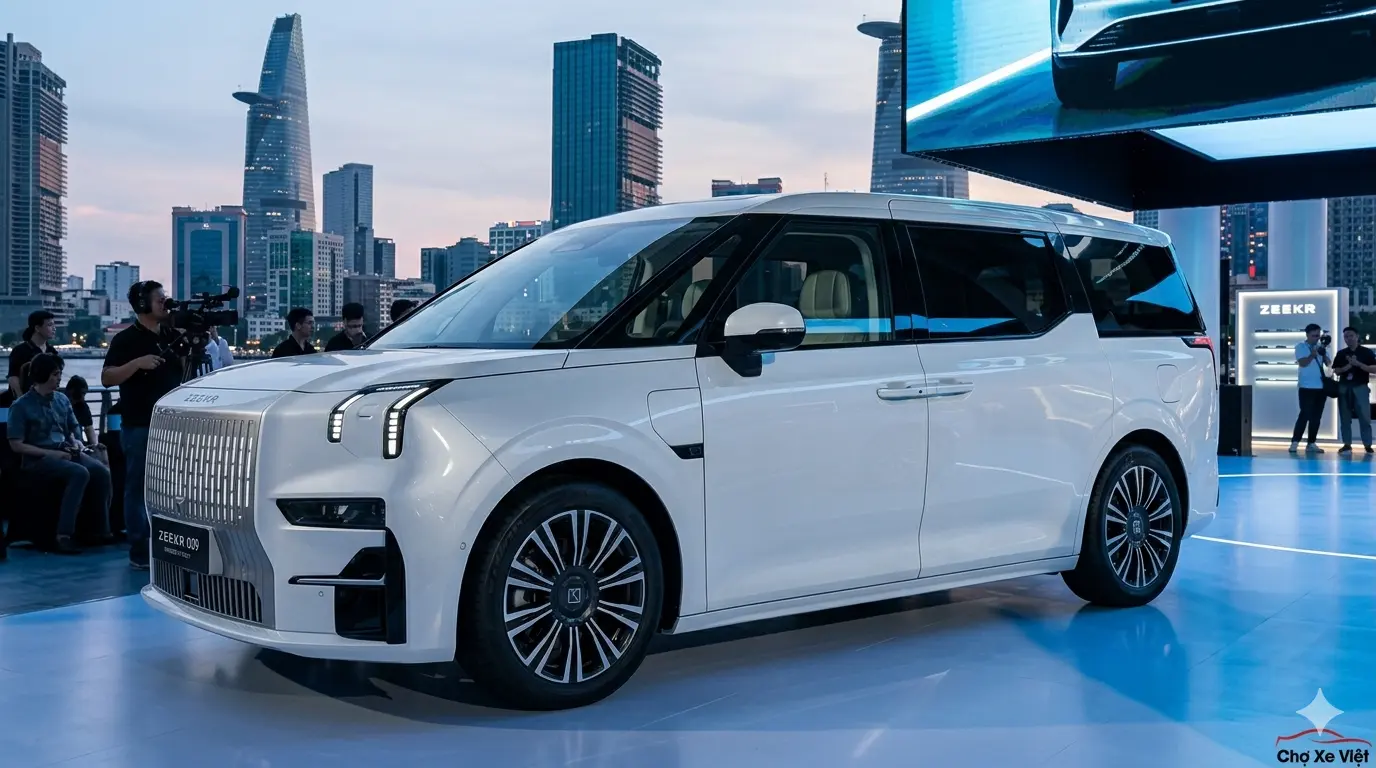 Đánh giá ngoại thất xe MPV điện Zeekr 009 góc chụp 3/4 bên trái tại sự kiện ra mắt Việt Nam