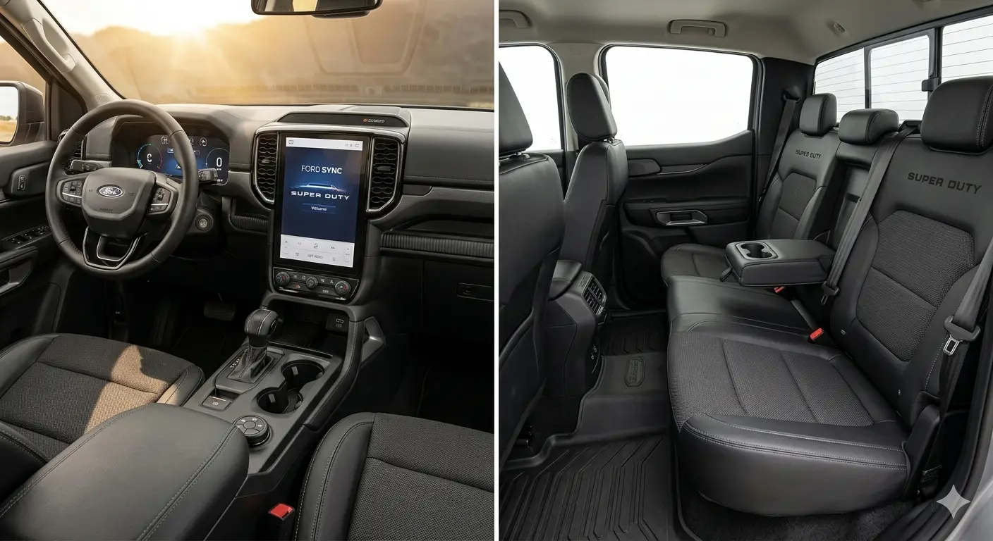 Khoang lái hiện đại với màn hình SYNC 4 và hàng ghế sau rộng rãi của Ford Ranger 2026