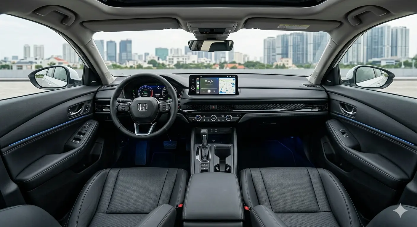 Không gian nội thất xe Honda Accord 2026 tích hợp màn hình Google Built-in và hệ thống loa Bose cao cấp